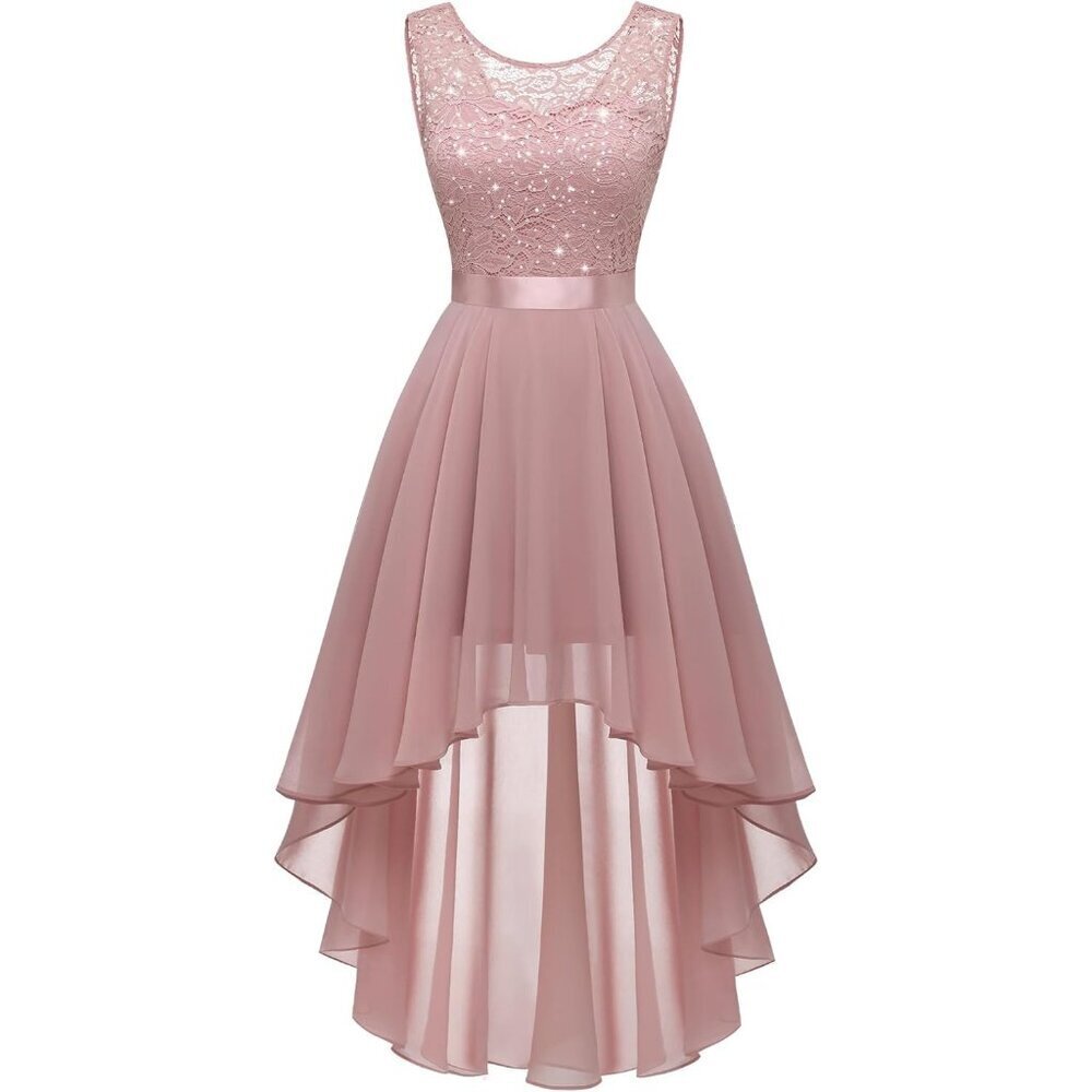 BeryLove Women Blush Sequin Chiffon Scoop Neck Sleeveless Lace Cocktail Dresses